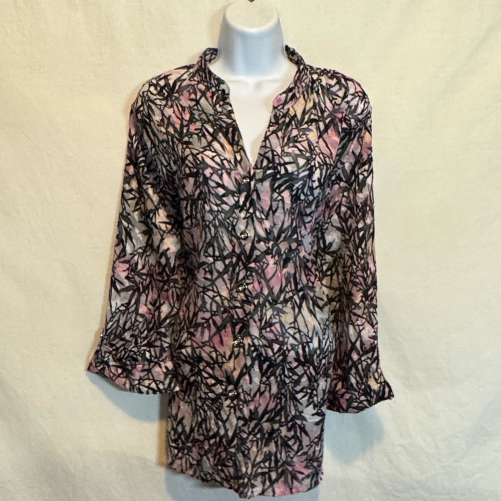 A-108 N Touch PLUS SIZE 18W Black, Pink & Gray Pullover 3/4 Sleeve Blouse